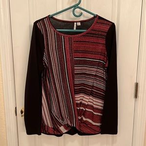 Women’s knit top, black & burgundy with shimmer, size small